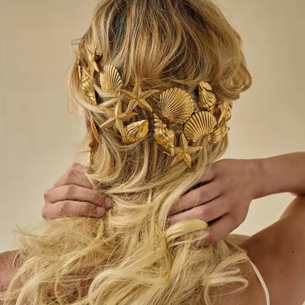 Gold Plated Starfish Seashell Hair Pin